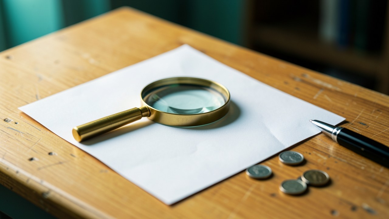 A magnifying glass over a document with a pen, symbolizing close inspection of loan rates