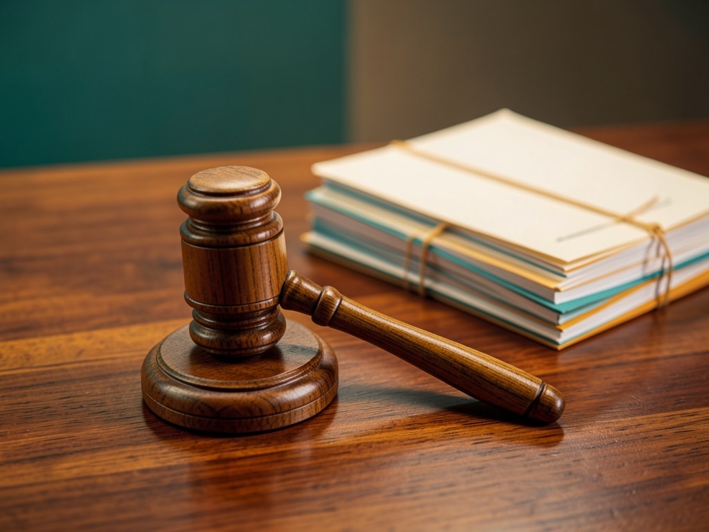 A gavel and a document on a desk, symbolizing legal agreements